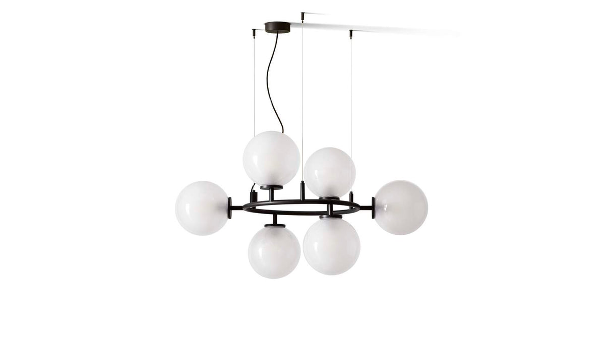 Lustre Constellation - Cassina-suspension noire à six globes blancs-Cassina