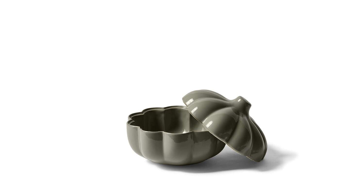 Récipient Taac de Davide Oldani - Cassina-récipient lobé gris vert, couvercle ouvert-Cassina