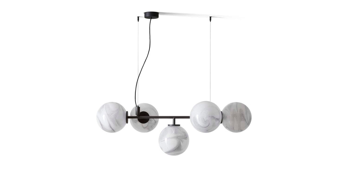 Suspension Starburst - Cassina-suspension noire à cinq globes marbrés blancs-Cassina