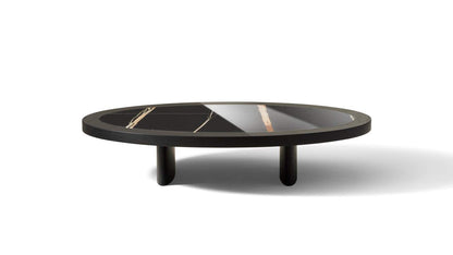 Table basse 544 Monta de Charlotte Perriand - Cassina-vue de trois quarts, plateau ovale en marbre noir veiné-Cassina