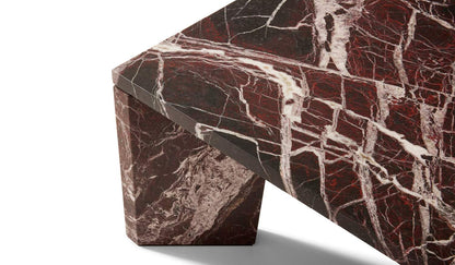 Table basse Ordinal de Michael Anastassiades - Cassina-détail du pied en marbre rouge de Levanto-The Woods Gallery