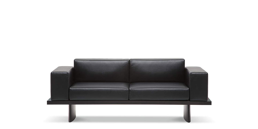 Banc modulable 514 Refolo de Charlotte Perriand - Cassina-canapé deux places en cuir noir, vue de face-Cassina