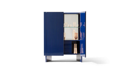 Collection Hayama de Patricia Urquiola - Cassina-meuble bar ouvert, portes effet canneté bleu nuit-The Woods Gallery