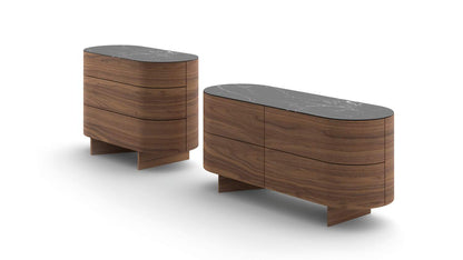 Commode Rondos de Patricia Urquiola - Cassina-commodes en noyer, vue de trois quarts-The Woods Gallery