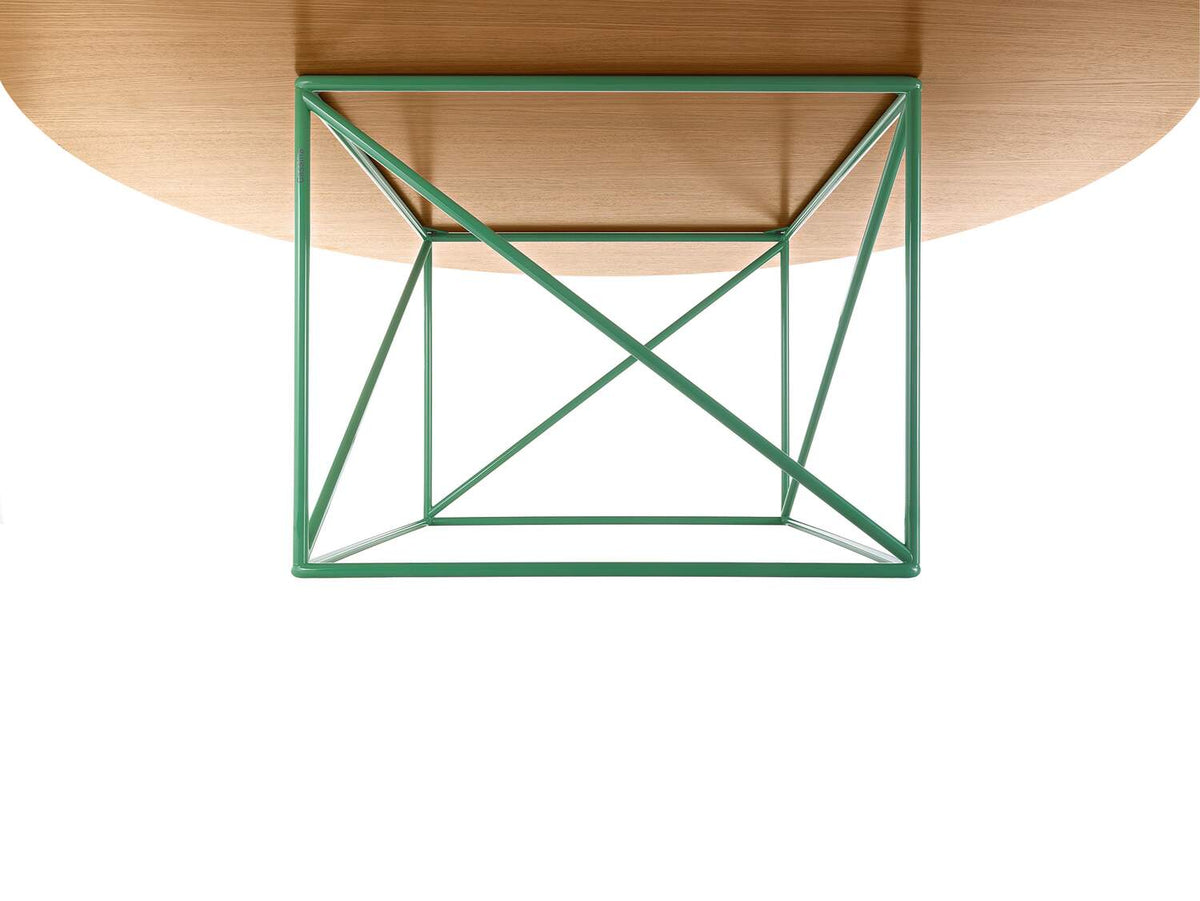 Table de conférence (LC15) de Le Corbusier - Cassina-détail du piètement vert sous le plateau-Cassina