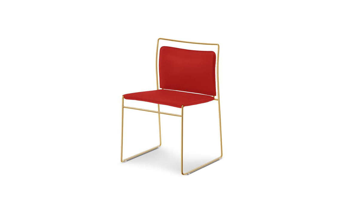 Chaise Tulu de Kazuhide Takahama - Cassina-chaise en tissu rouge, structure chromée or-The Woods Gallery