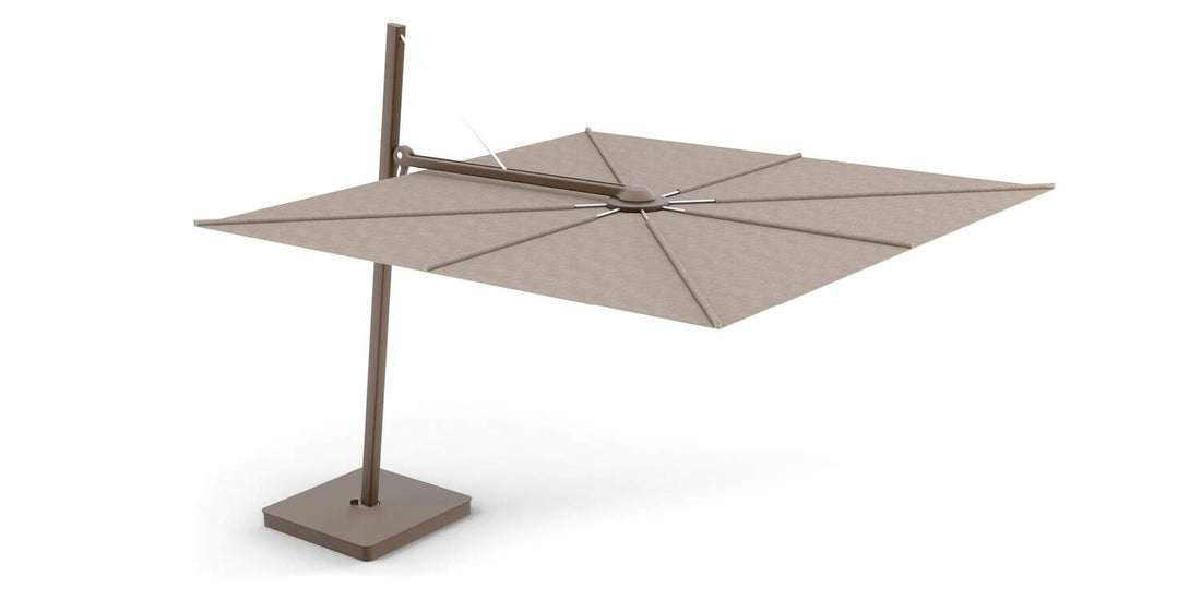 Parasol 097 de Dirk Wynants - Cassina-parasol taupe ouvert sur son pied carré-The Woods Gallery