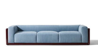 Canapé W08 Cornaro de Carlo Scarpa - Cassina-vue de face, trois places en tissu bleu, fond blanc-Cassina