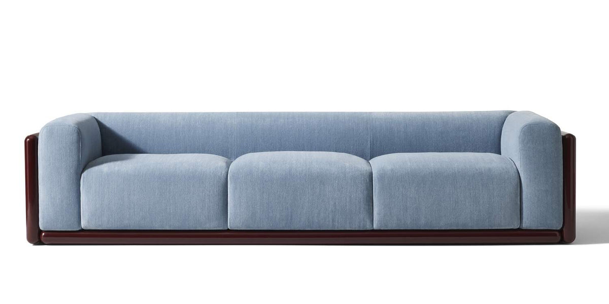 Canapé W08 Cornaro de Carlo Scarpa - Cassina-vue de face, trois places en tissu bleu clair-Cassina
