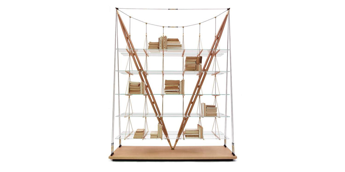 Bibliothèque 838 Veliero de Franco Albini - Cassina-structure en V, câbles et étagères en verre-Cassina