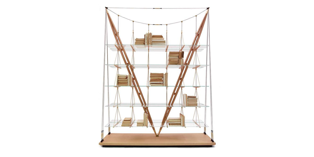 Bibliothèque 838 Veliero de Franco Albini - Cassina-structure en V, câbles et étagères en verre-Cassina