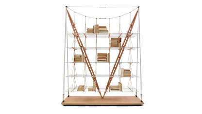 Bibliothèque 838 Veliero de Franco Albini - Cassina-vue de face, étagères en verre suspendues, structure en V-Cassina