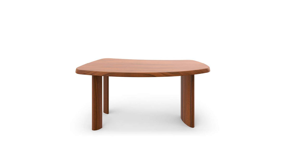 Petit bureau 538 en forme libre de Charlotte Perriand - Cassina-vue de trois quarts, bureau en bois brun-Cassina