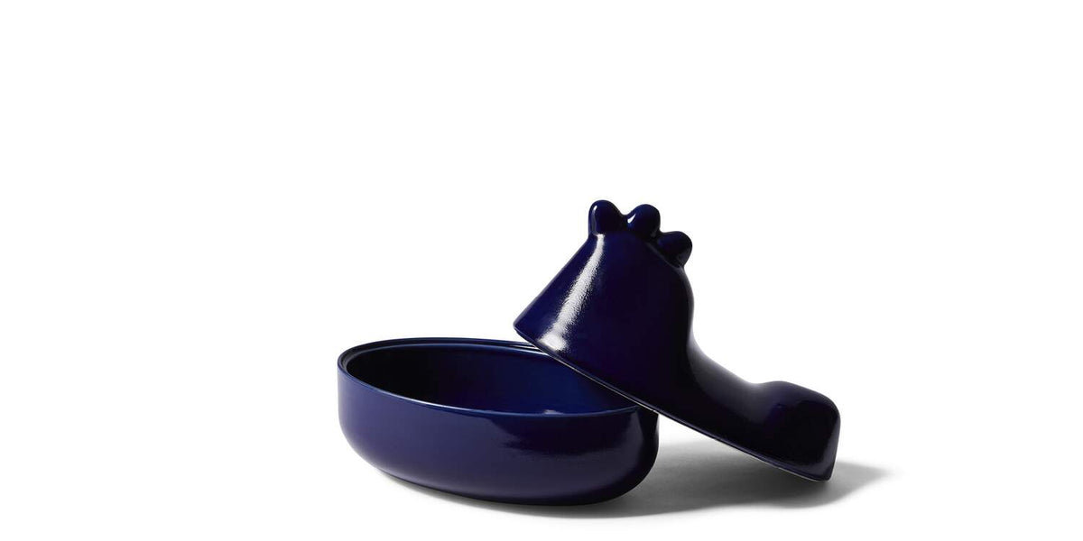 Récipient Taac de Davide Oldani - Cassina-vue de trois quarts, récipient bleu avec couvercle ouvert-Cassina