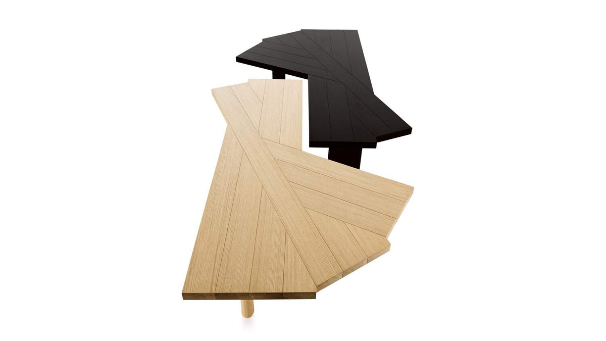 Table 511 Ventaglio de Charlotte Perriand - Cassina-vue de dessus, deux tables imbriquées, chêne clair et noir-Cassina