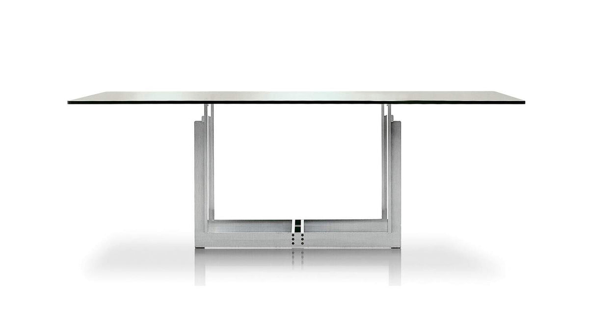 Table W02 Sarpi de Carlo Scarpa - Cassina-vue de face, plateau en verre sur base chromée-Cassina
