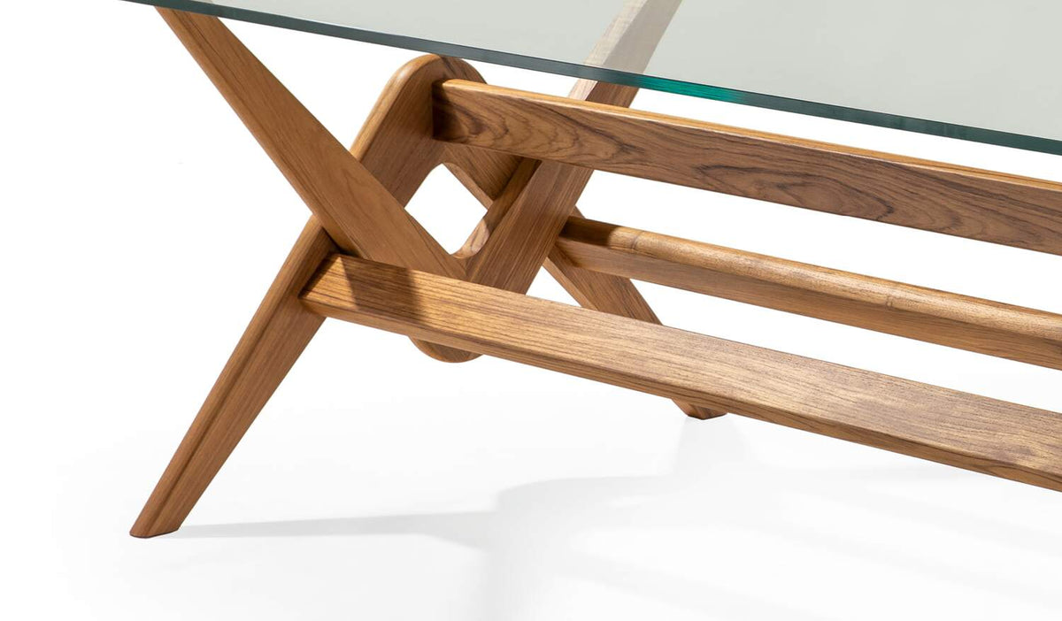 Table 056 Capitol Complex de Pierre Jeanneret - Cassina-détail du piétement en bois et plateau en verre-Cassina