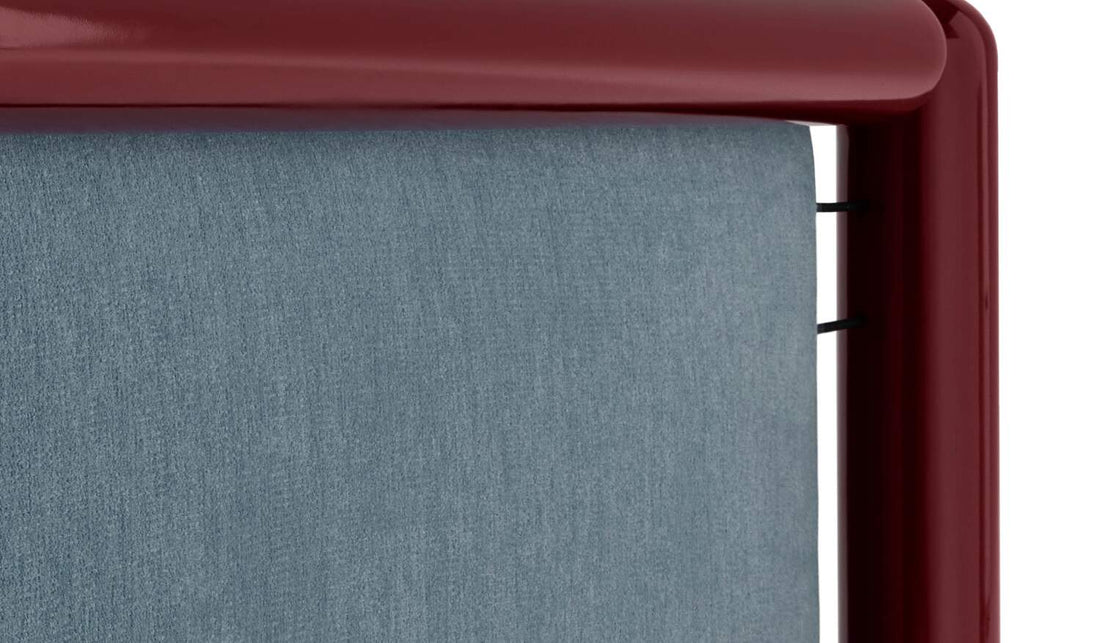 Fauteuil W08 Cornaro de Carlo Scarpa - Cassina-détail du cadre laqué rouge et du tissu bleu-Cassina