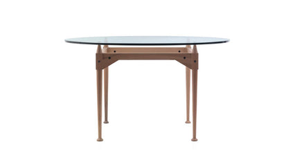 Table 839 TL3 de Franco Albini - Cassina-vue de face, plateau rond en verre, pieds en bois-Cassina