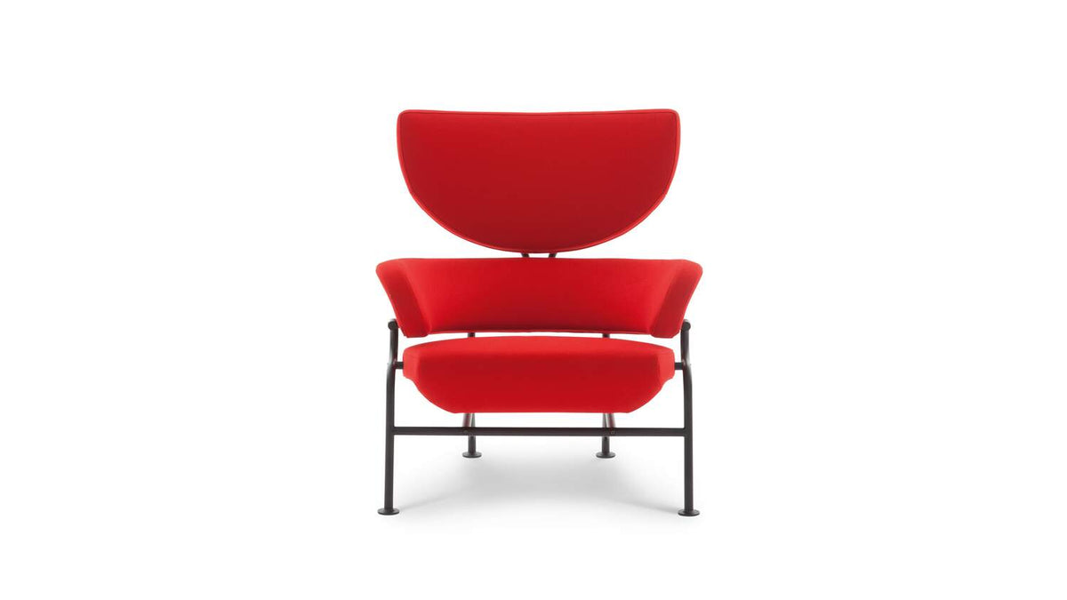 Fauteuil 836 Tre Pezzi de Franco Albini - Cassina-vue de face, tissu rouge, structure noire-Cassina