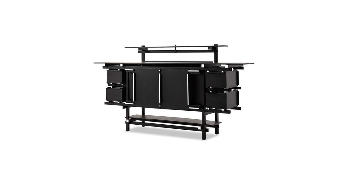 Buffet Elling de Gerrit Thomas Rietveld - Cassina-frêne teinté noir, vue de face-The Woods Gallery