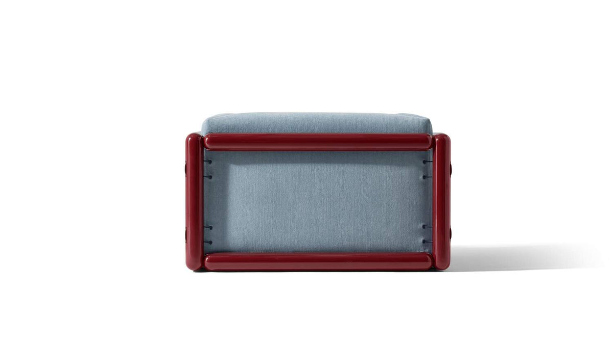 Fauteuil W08 Cornaro de Carlo Scarpa - Cassina-vue de côté, cadre laqué bordeaux et assise bleu clair-Cassina
