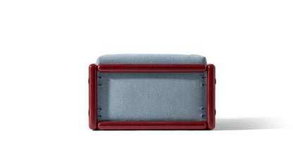 Fauteuil W08 Cornaro de Carlo Scarpa - Cassina-vue de côté, cadre laqué bordeaux et assise bleu clair-Cassina