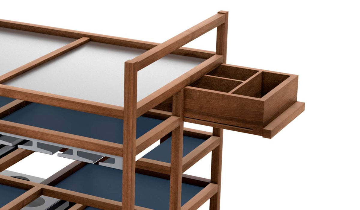 Desserte Serving Cart de Bodil Kjær - Cassina-chariot en bois avec tiroir à compartiments-Cassina
