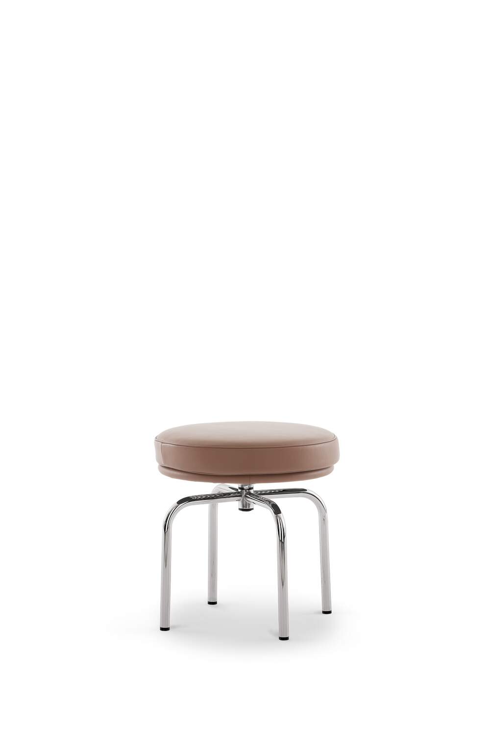 Tabouret tournant 8 (LC8) - Cassina-vue de face, assise cuir rose-Cassina