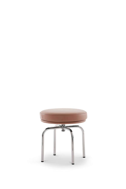 Tabouret tournant 8 (LC8) - Cassina-vue de face, assise cuir rose-Cassina