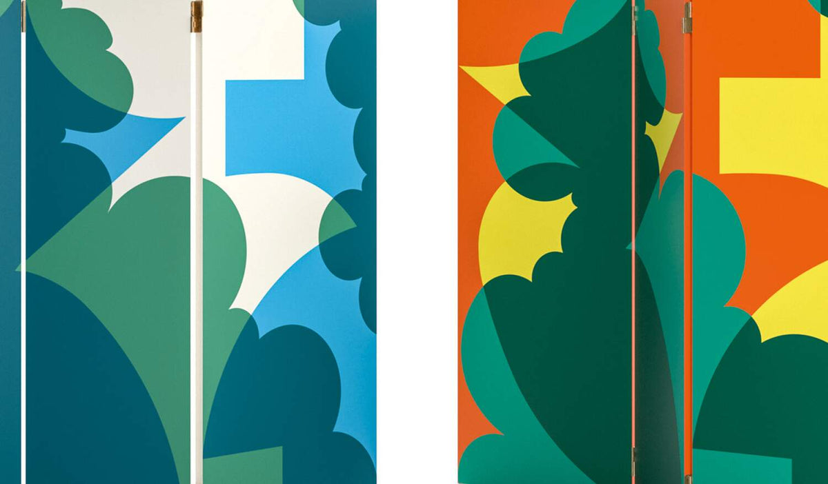 Paravent Paravento Balla de Giacomo Balla - Cassina-détail de deux panneaux aux motifs géométriques colorés-Cassina