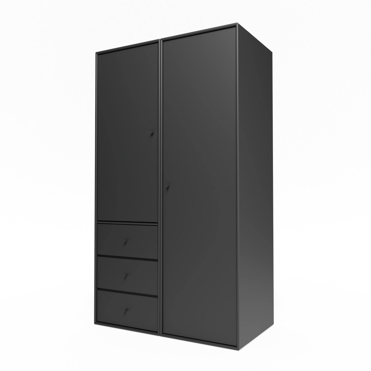 Armoire Attire III Montana, laque 04 Anthracite, suspendu au rail mural, vue de trois quarts sur fond blanc