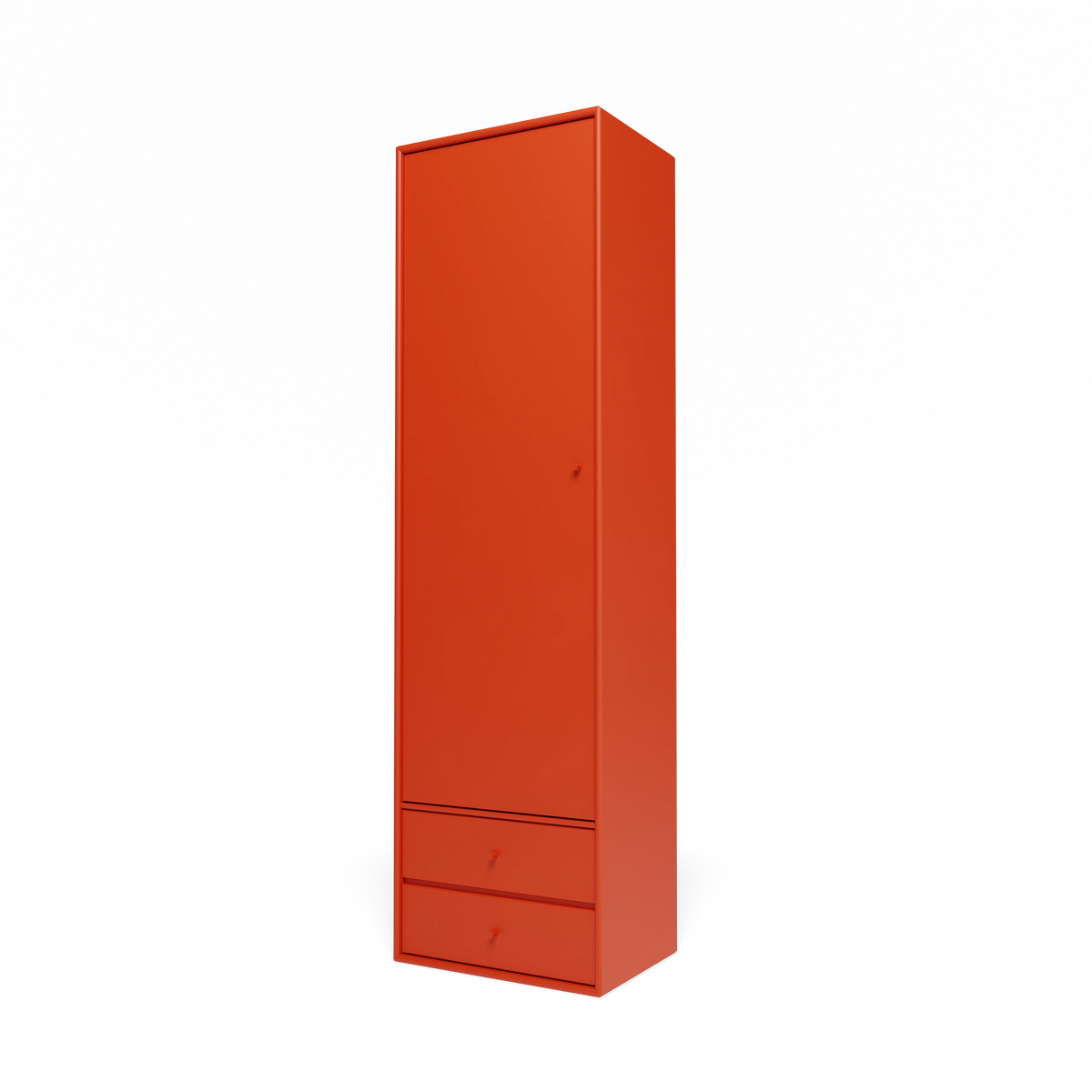 Armoire Attire I Montana, laque 145 Rosehip, suspendu au rail mural, vue de trois quarts sur fond blanc