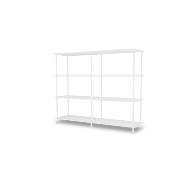Etagère Free 330000 Montana, tablettes 214 New White et structure 101 New White, vue de trois quarts sur fond blanc