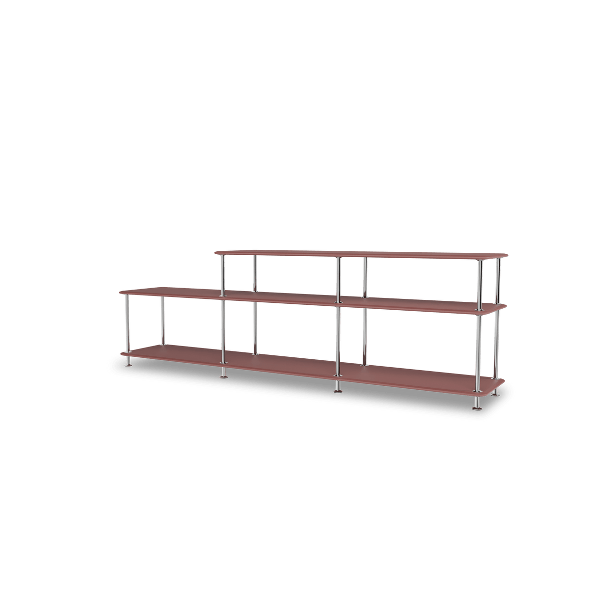 Etagère Free 111220 Montana, tablettes 231 Masala et structure 44C Chrome, vue de trois quarts sur fond blanc