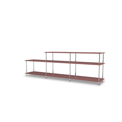 Etagère Free 111220 Montana, tablettes 231 Masala et structure 44C Chrome, vue de trois quarts sur fond blanc