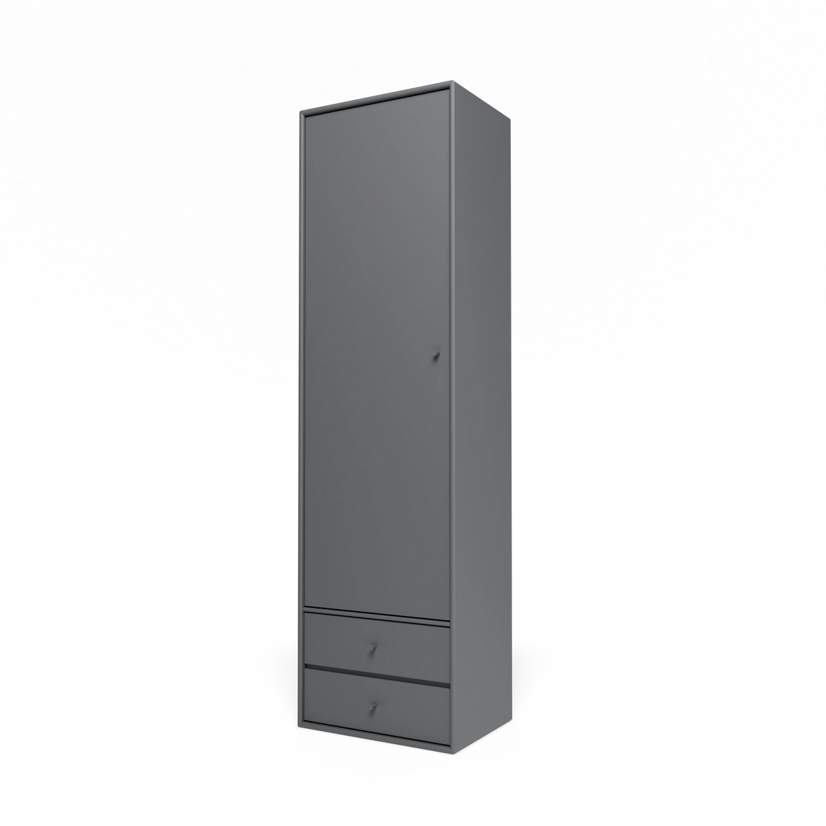 Armoire Attire I Montana, laque 36 Coal, suspendu au rail mural, vue de trois quarts sur fond blanc