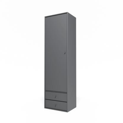 Armoire Attire I Montana, laque 36 Coal, suspendu au rail mural, vue de trois quarts sur fond blanc