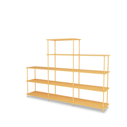 Etagère Free 342000 Montana, tablettes 233 Acacia et structure 166 Acacia, vue de trois quarts sur fond blanc
