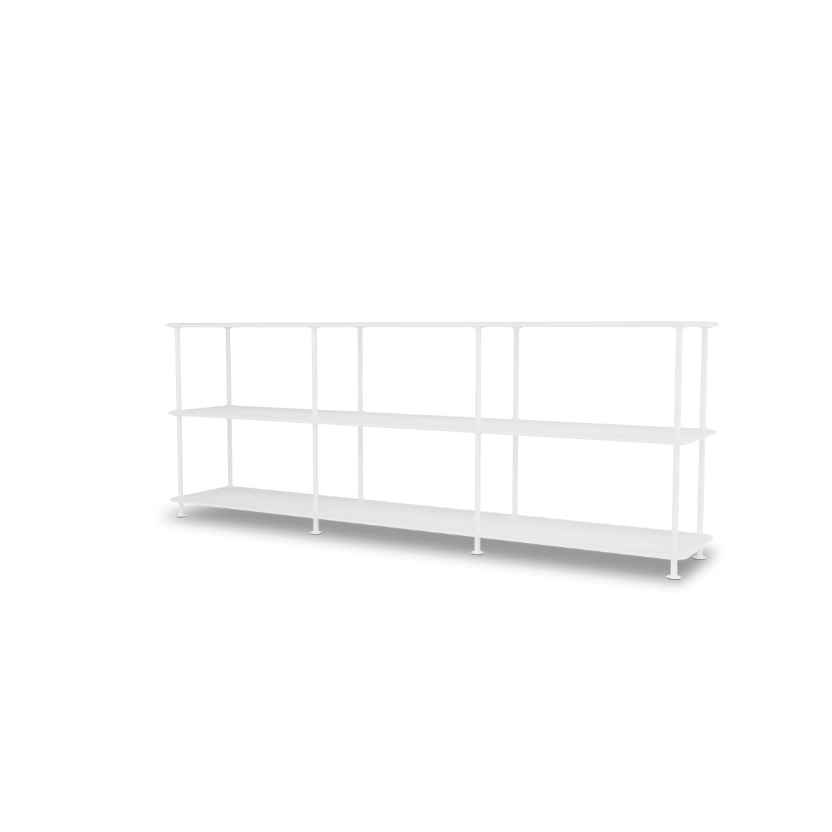 Etagère Free 222000 Montana, tablettes 214 New White et structure 101 New White, vue de trois quarts sur fond blanc