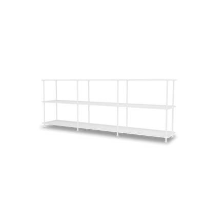 Etagère Free 222000 Montana, tablettes 214 New White et structure 101 New White, vue de trois quarts sur fond blanc