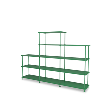 Etagère Free 342000 Montana, tablettes 232 Parsley et structure 152 Parsley, vue de trois quarts sur fond blanc
