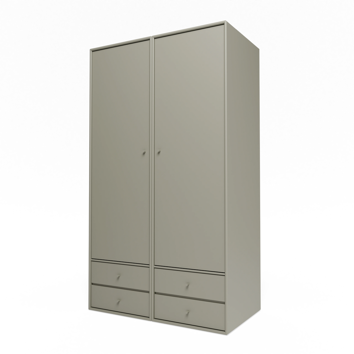 Armoire Attire IV Montana, laque 144 Fennel, suspendu au rail mural, vue de trois quarts sur fond blanc