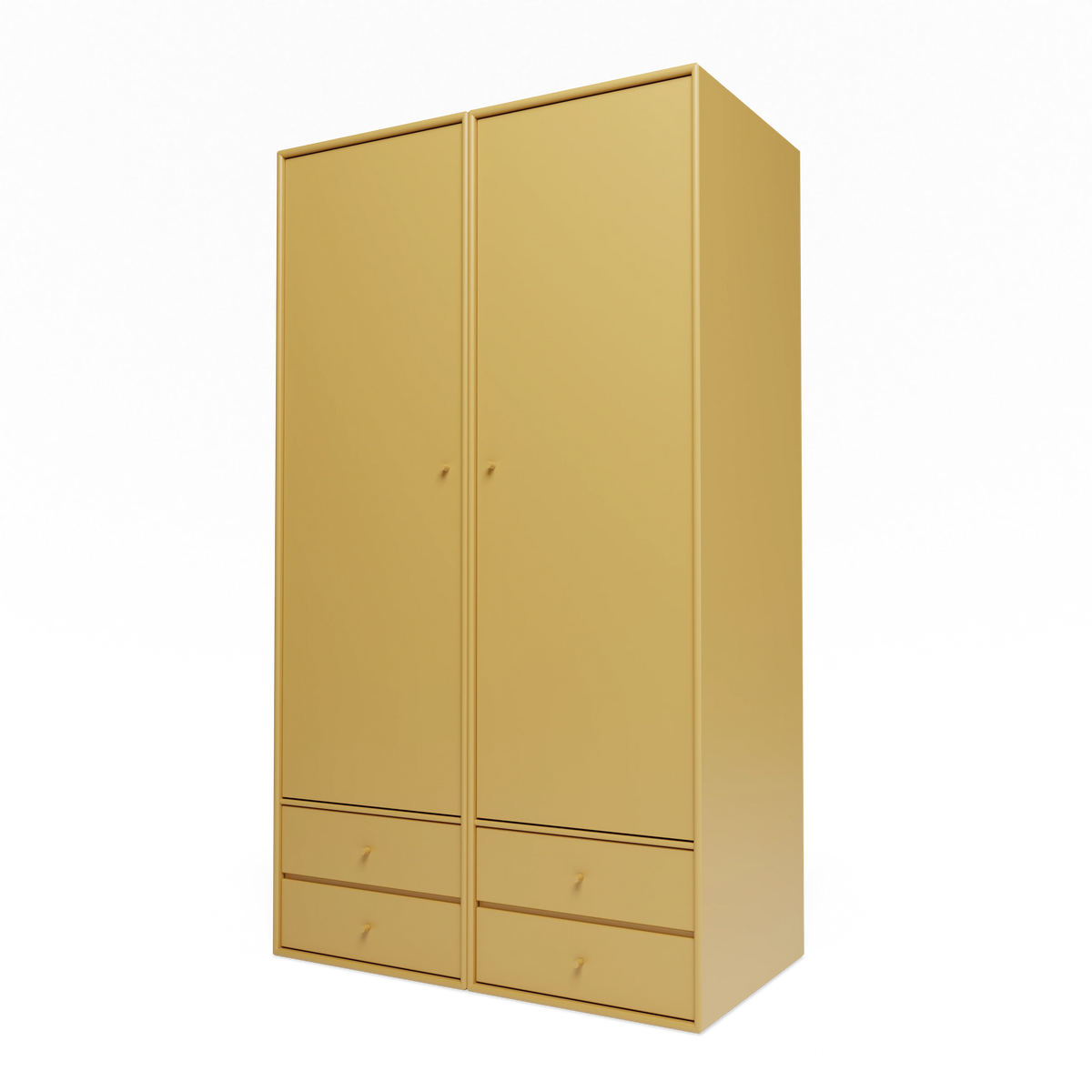 Armoire Attire IV Montana, laque 157 Cumin, suspendu au rail mural, vue de trois quarts sur fond blanc