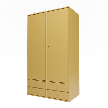 Armoire Attire IV Montana, laque 157 Cumin, suspendu au rail mural, vue de trois quarts sur fond blanc