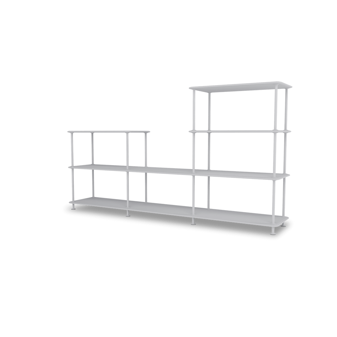 Etagère Free 312000 Montana, tablettes 209 Fjord et structure 02 Fjord, vue de trois quarts sur fond blanc