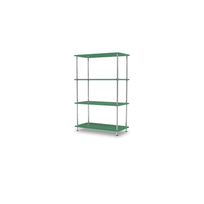 Etagère Free 300000 Montana, tablettes 232 Parsley et structure 44C Chrome, vue de trois quarts sur fond blanc