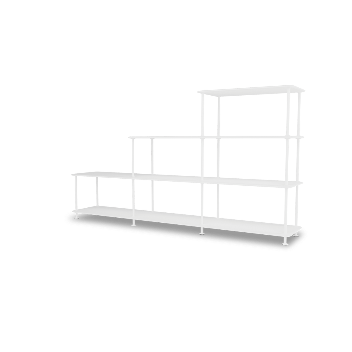 Etagère Free 321000 Montana, tablettes 214 New White et structure 101 New White, vue de trois quarts sur fond blanc