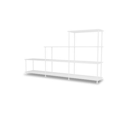 Etagère Free 321000 Montana, tablettes 214 New White et structure 101 New White, vue de trois quarts sur fond blanc
