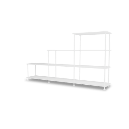 Etagère Free 321000 Montana, tablettes 214 New White et structure 101 New White, vue de trois quarts sur fond blanc